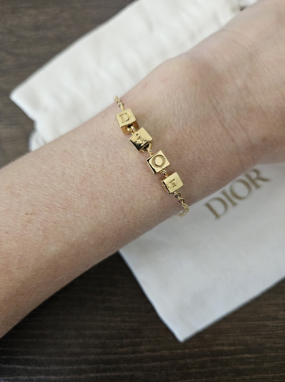 Christian Dior Gold Tone DIOR Cube Bracelet 6 3/4" + Dior Dust & Shopping Bag - Picture 5 of 9